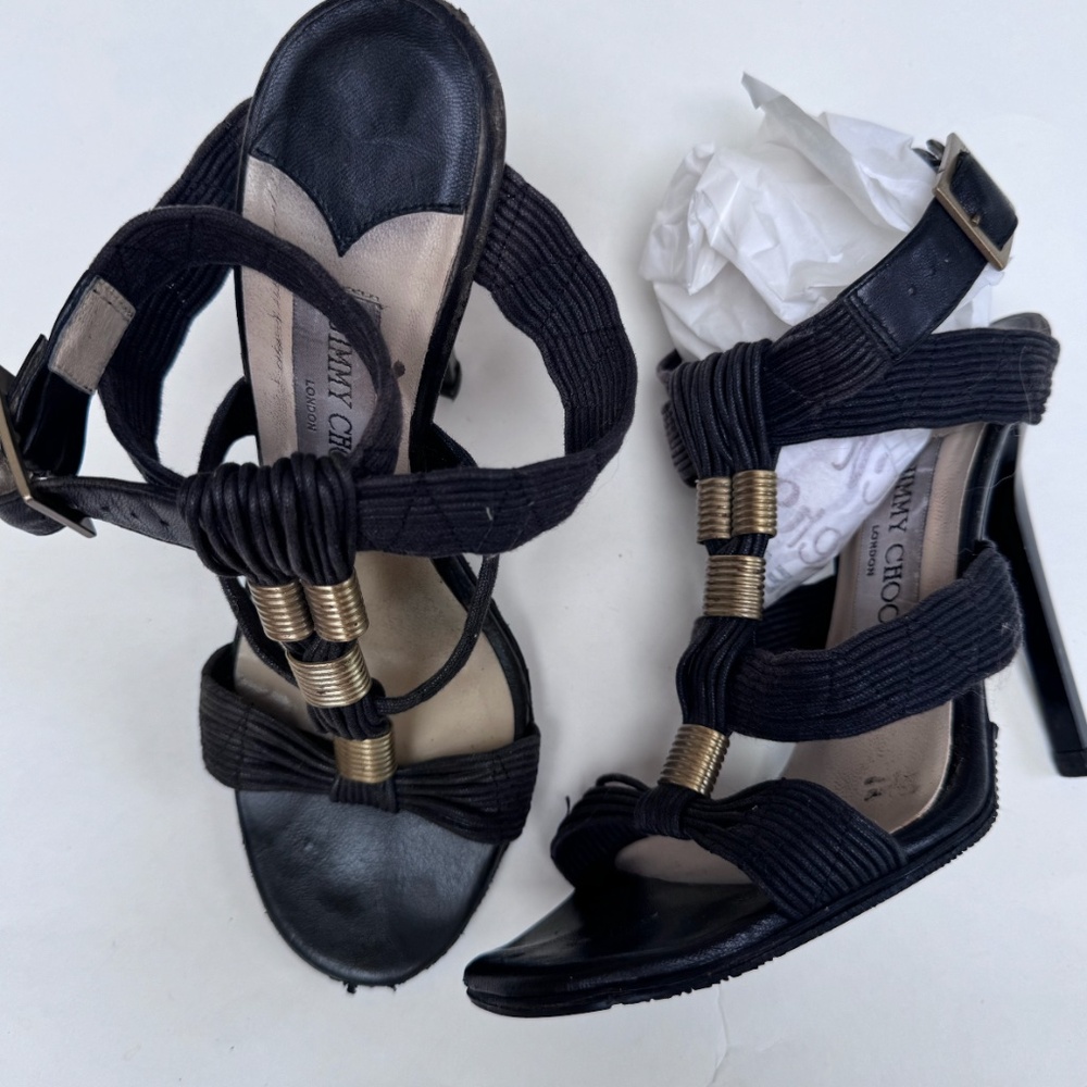 Jimmy Choo gold and elastic strappy sandal size 37